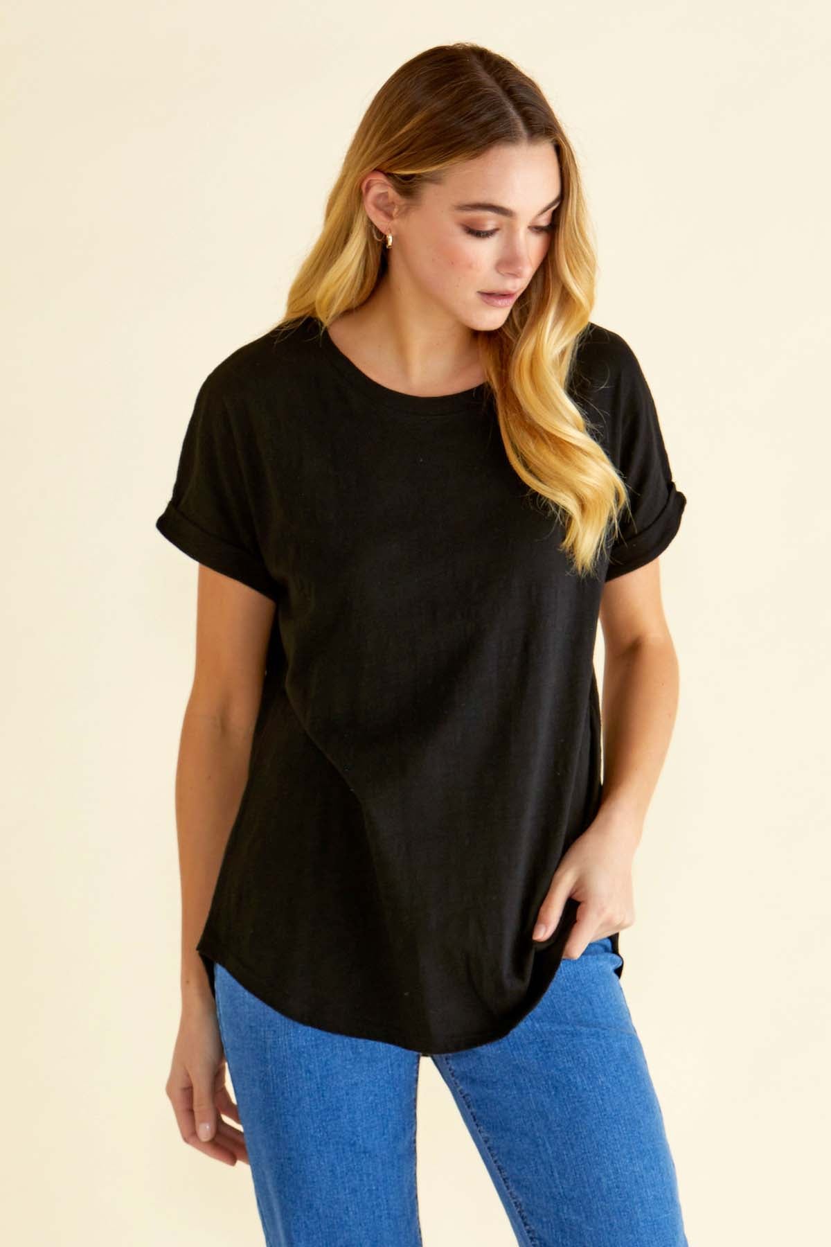 Hailey Cotton Short Sleeve Tee in Black | Betty Basics | Hey Sara