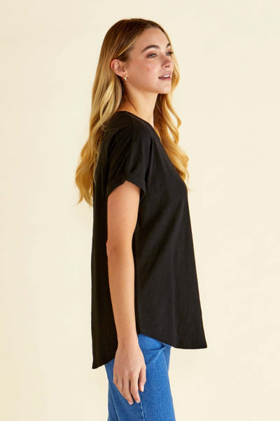 Betty Basics Hailey Cotton Short Sleeve Tee in Black