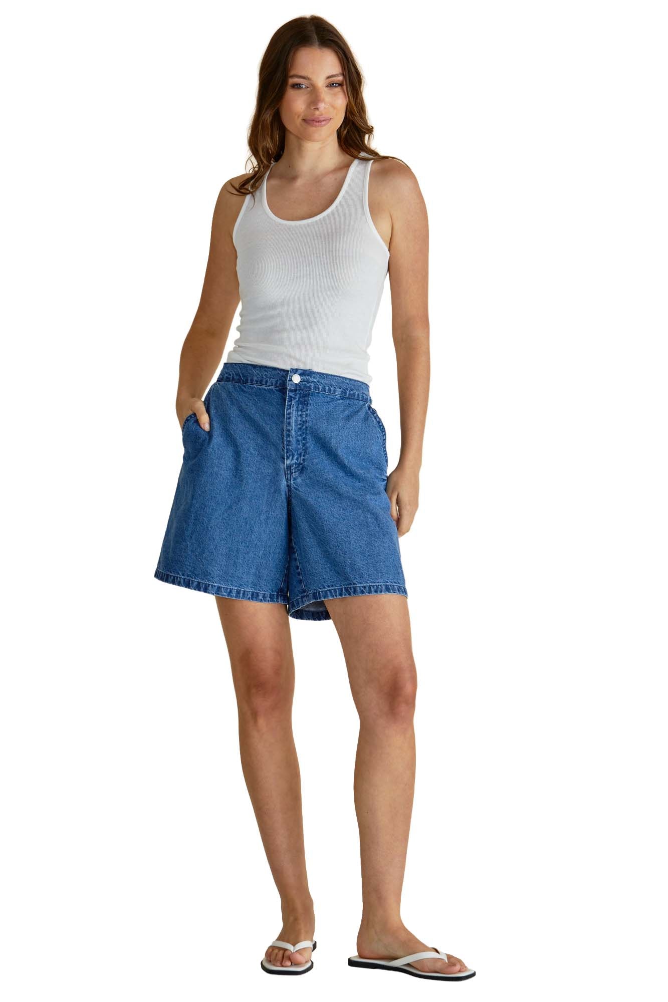 Betty Basics Breeze Relaxed Denim Shorts in Dark Blue