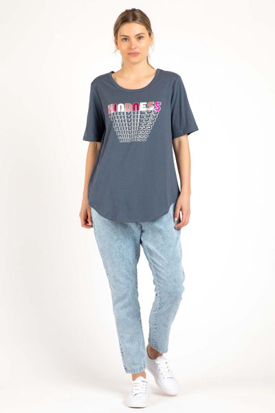 Betty Basics Ariana Tee in Grey - Kindness Print - Hey Sara