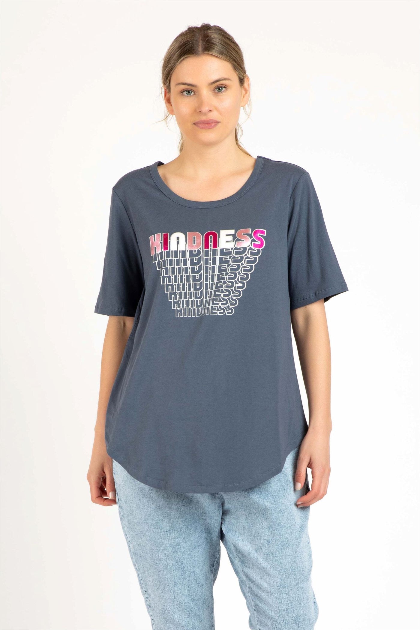 Betty Basics Ariana Tee in Grey - Kindness Print - Hey Sara