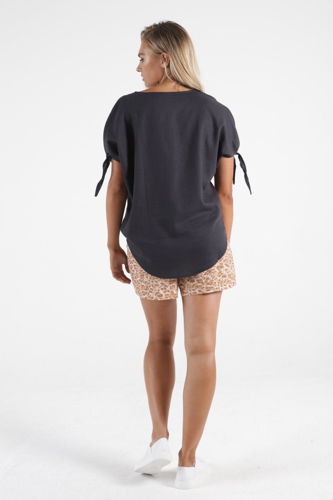 Betty Basics Avery Linen Tie Sleeve Top in Indi Grey - Hey Sara