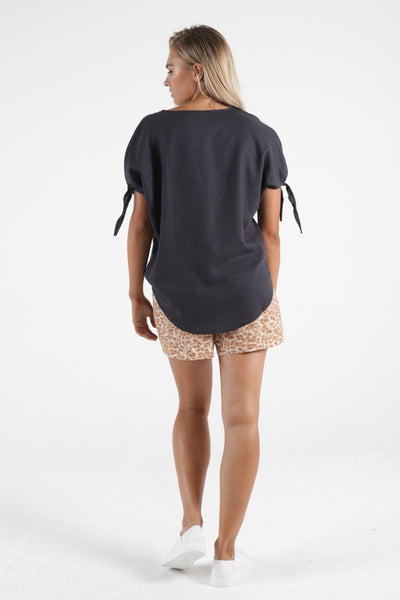 Betty Basics Avery Linen Tie Sleeve Top in Indi Grey - Hey Sara