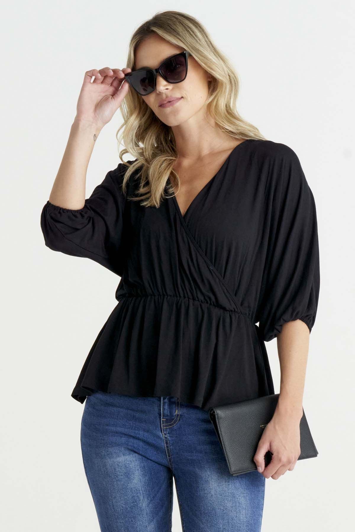 Betty Basics Bayeaux Wrap Top in Black - Hey Sara