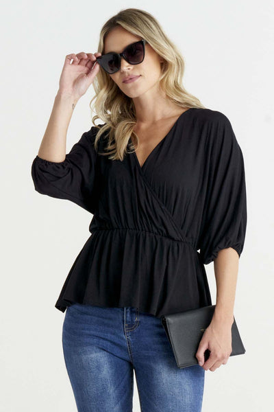 Betty Basics Bayeaux Wrap Top in Black - Hey Sara