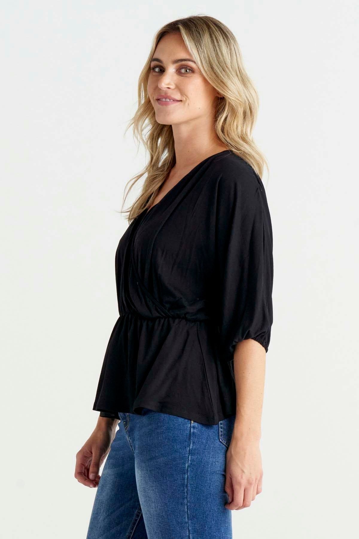 Betty Basics Bayeaux Wrap Top in Black - Hey Sara