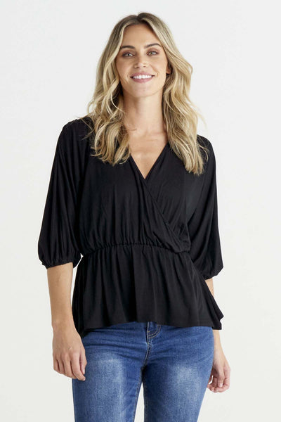 Betty Basics Bayeaux Wrap Top in Black - Hey Sara