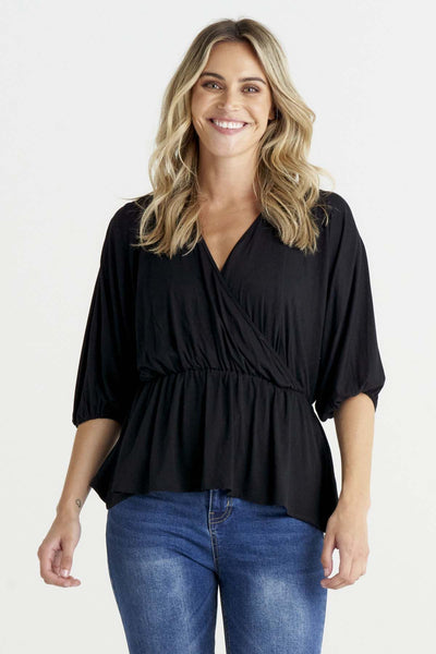 Betty Basics Bayeaux Wrap Top in Black - Hey Sara