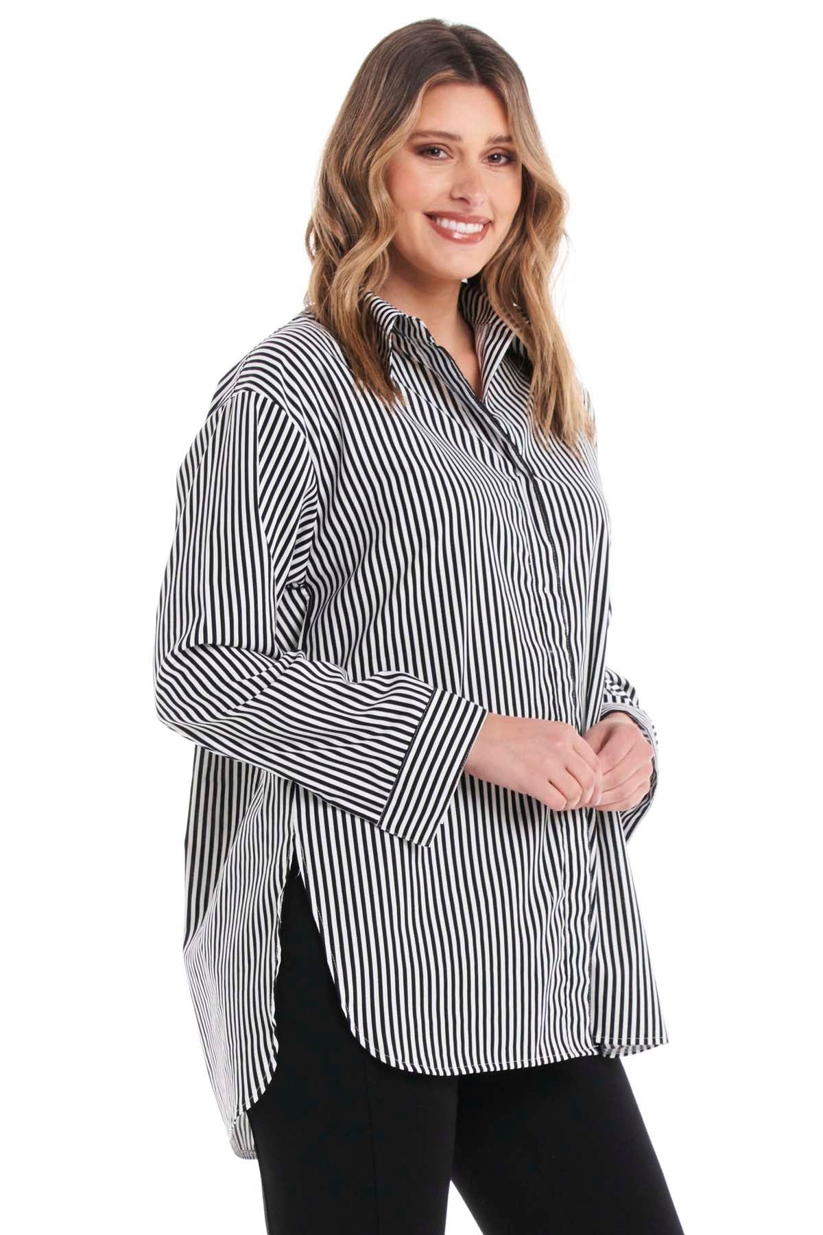 Betty Basics Cleo Shirt in Black Thick Stripe - Hey Sara