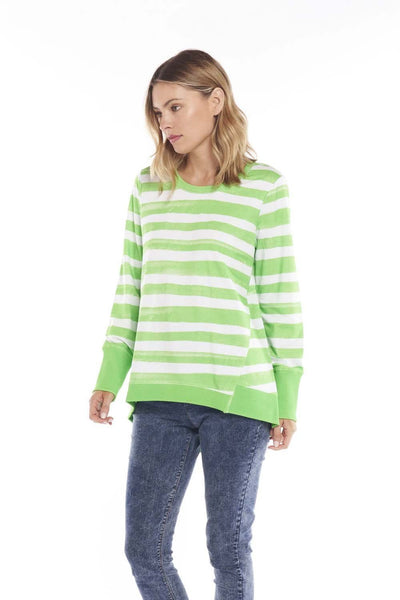 Betty Basics Dolly Sweater in Parakeet Brushstroke Stripe - Hey Sara
