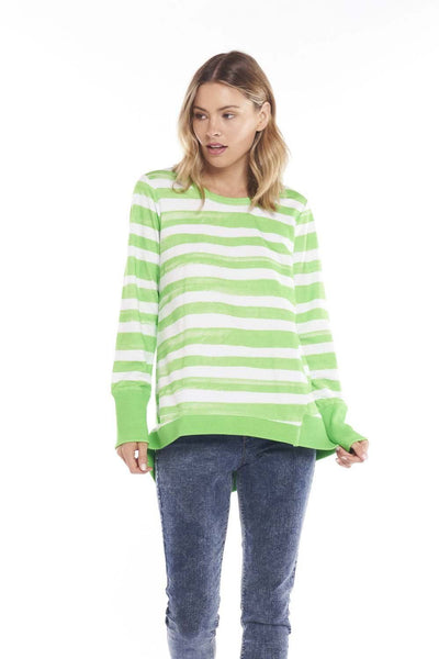 Betty Basics Dolly Sweater in Parakeet Brushstroke Stripe - Hey Sara