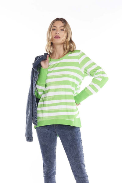 Betty Basics Dolly Sweater in Parakeet Brushstroke Stripe - Hey Sara