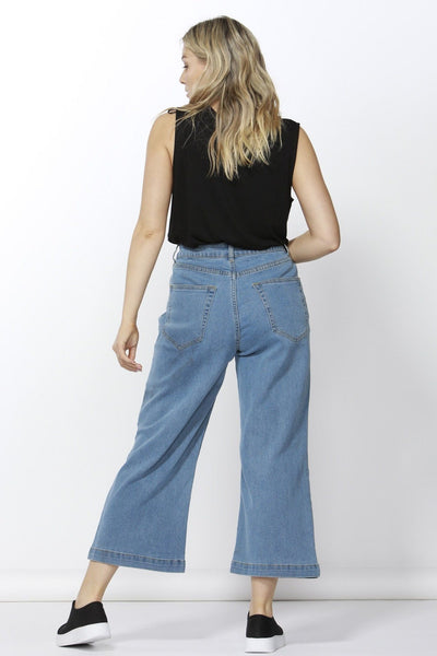 Betty Basics Drew Wide Crop Culotte Jean in Vintage Blue - Hey Sara