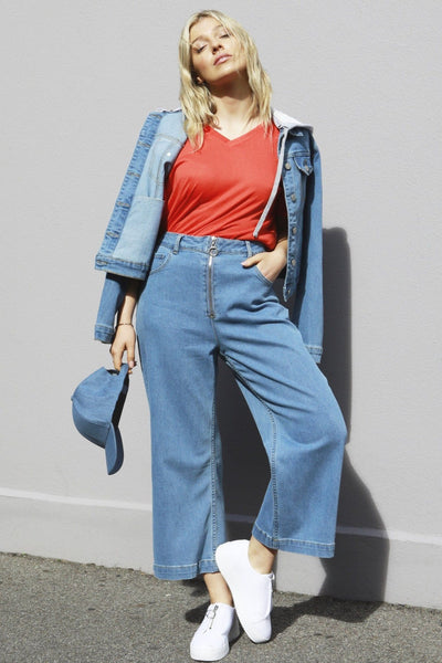 Betty Basics Drew Wide Crop Culotte Jean in Vintage Blue - Hey Sara