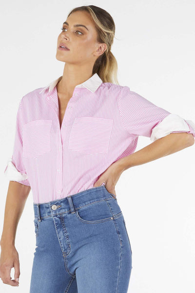 Betty Basics Heston Shirt in Pink Pinstripe - Hey Sara