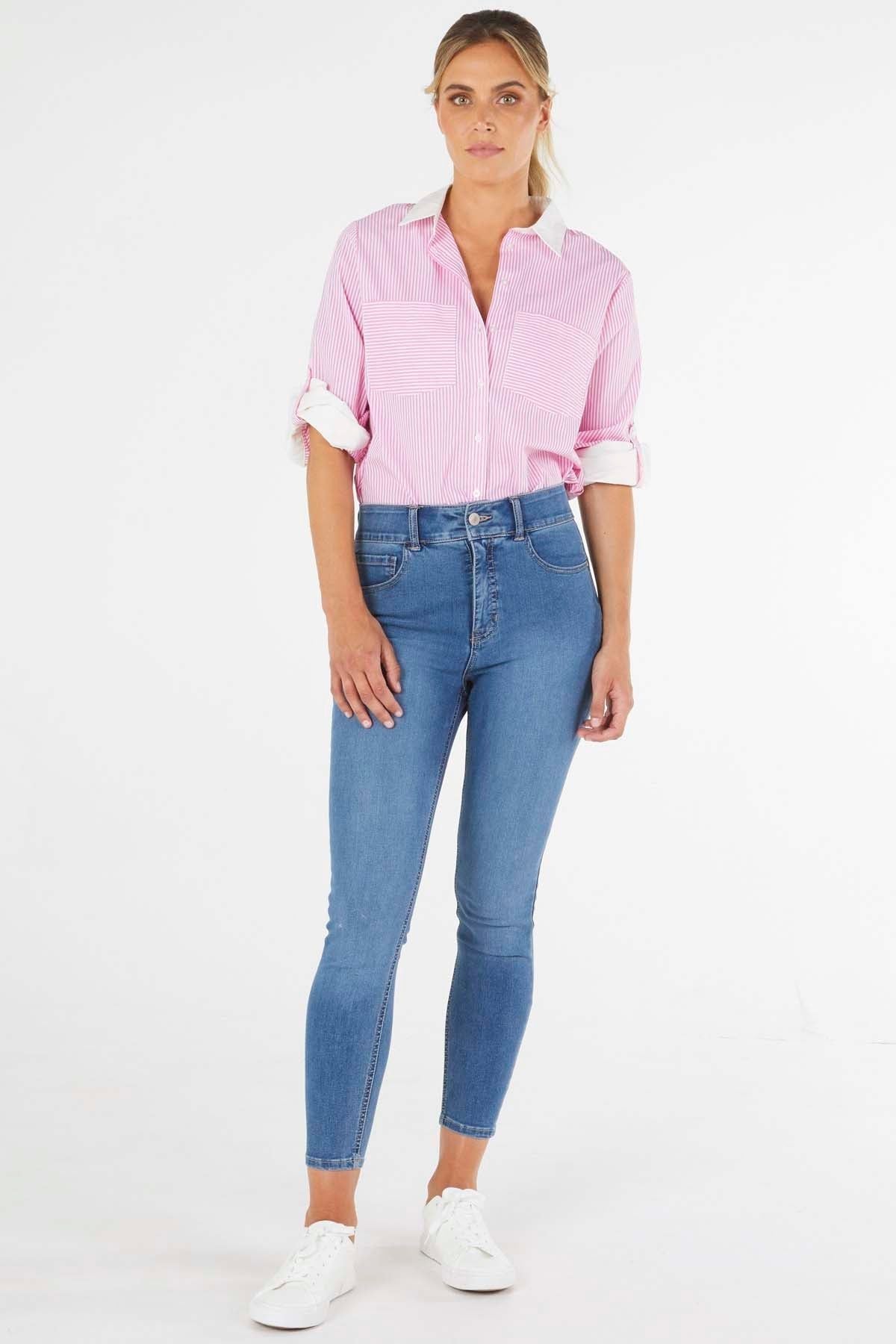 Betty Basics Heston Shirt in Pink Pinstripe - Hey Sara