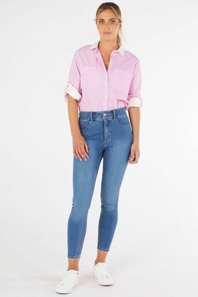 Betty Basics Heston Shirt in Pink Pinstripe - Hey Sara