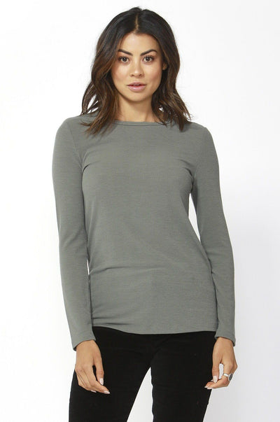 Betty Basics Holly Rib Long Sleeve Tee in Khaki - Hey Sara