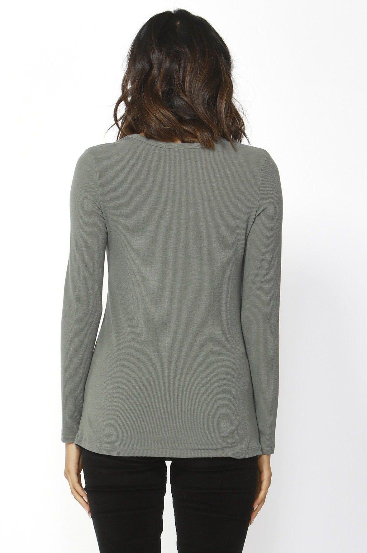 Betty Basics Holly Rib Long Sleeve Tee in Khaki - Hey Sara