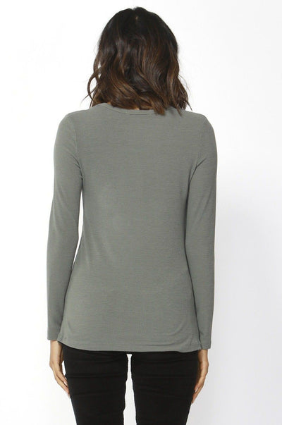 Betty Basics Holly Rib Long Sleeve Tee in Khaki - Hey Sara