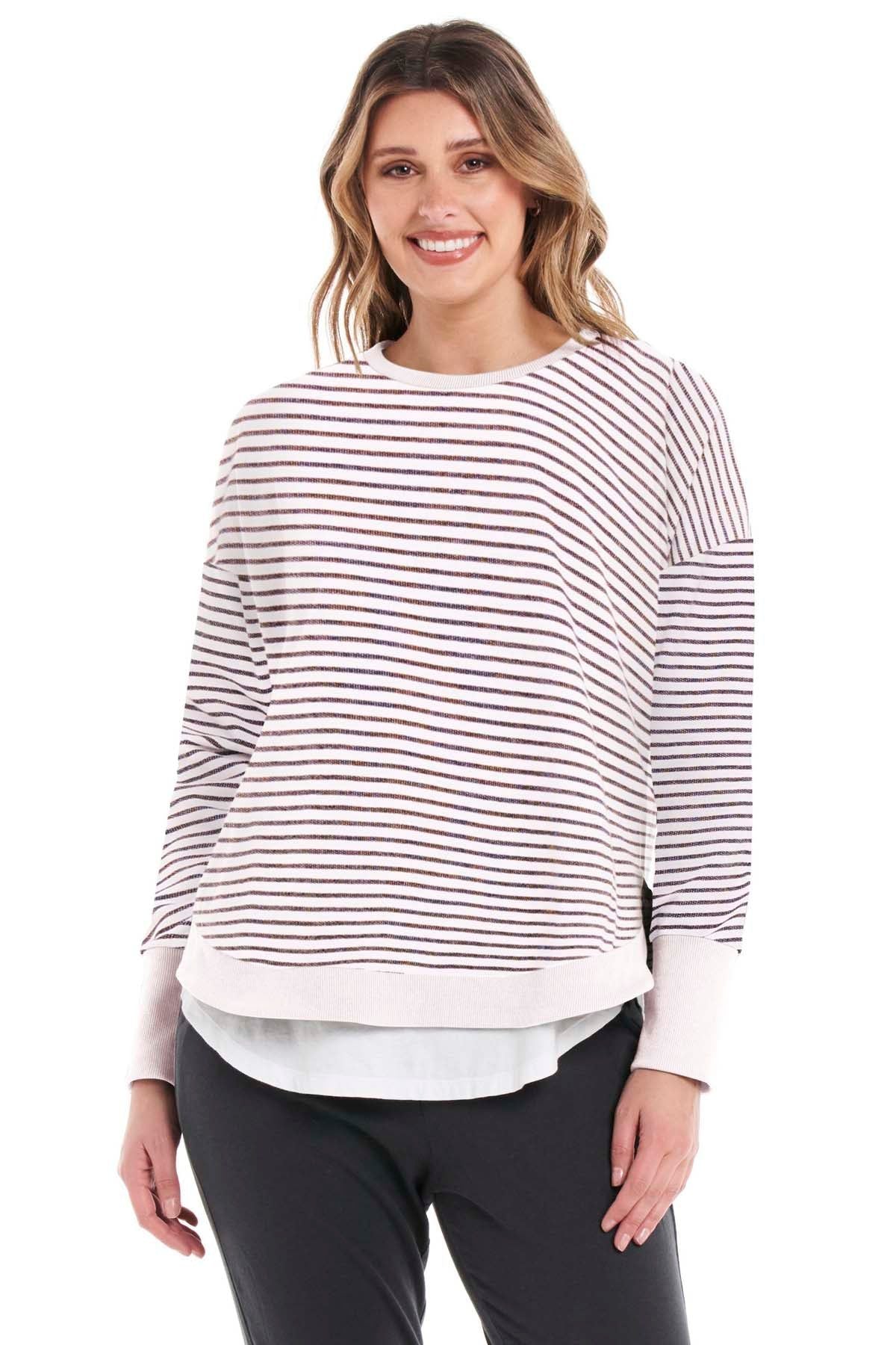 Betty Basics Lucy French Terry Sweater in Stripe - Hey Sara