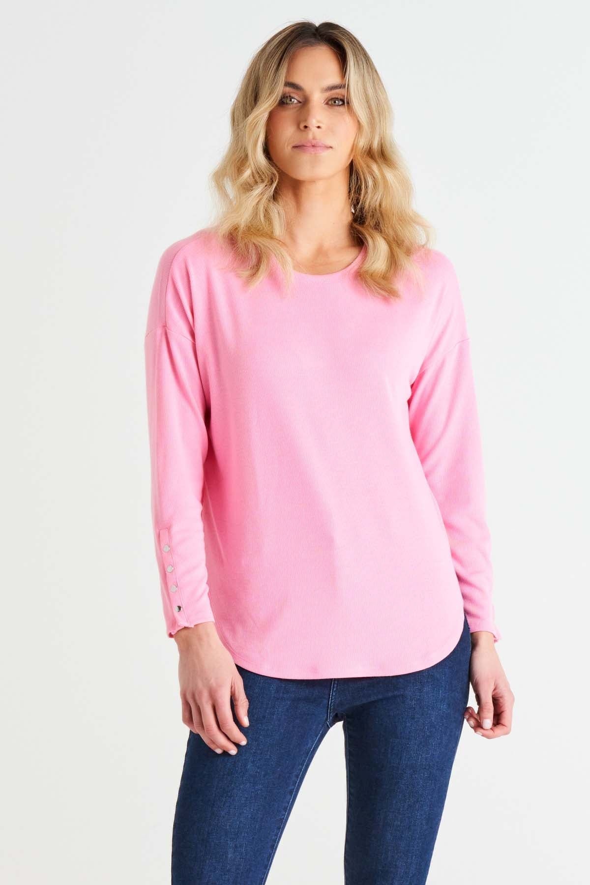 Betty Basics Malika Ribbed Long Sleeve Tee in Candy Pink - Hey Sara