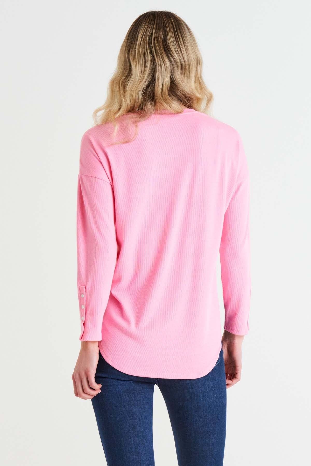Malika Ribbed Long Sleeve Tee in Candy Pink | Betty Basics | Hey Sara