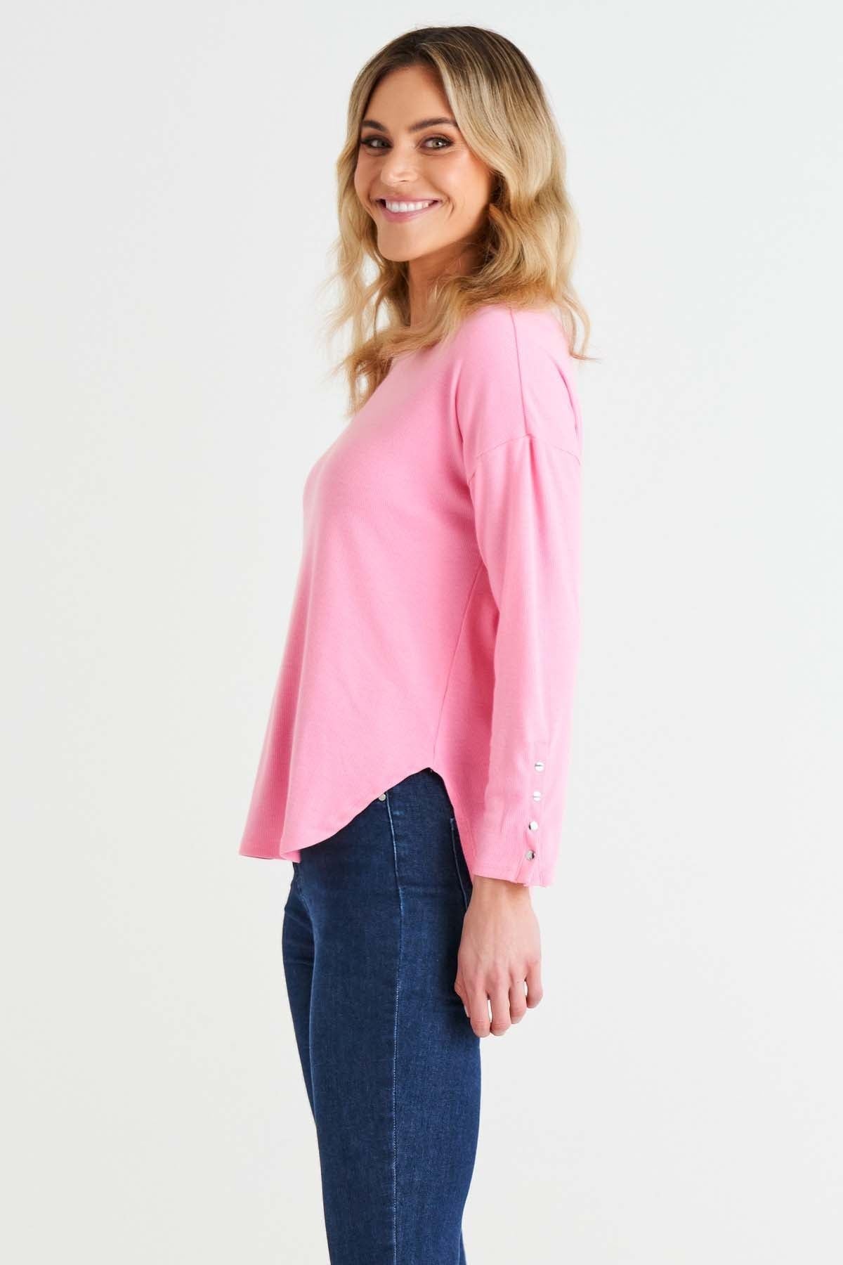 Malika Ribbed Long Sleeve Tee in Candy Pink | Betty Basics | Hey Sara