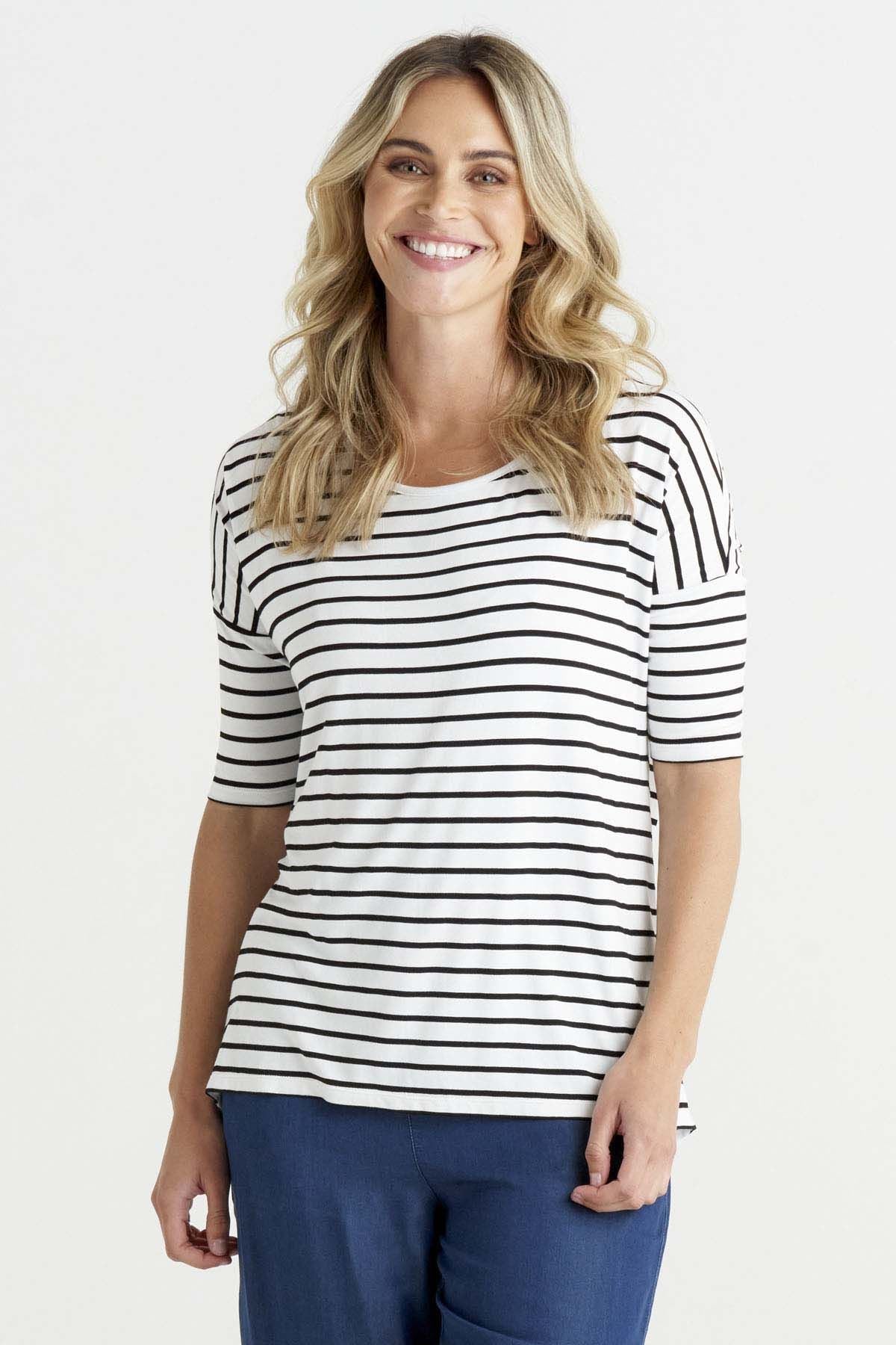 Betty Basics Marbella Tee in Black White Stripe - Hey Sara