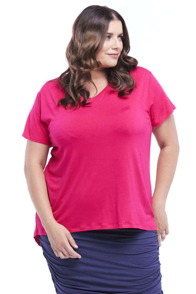 Betty Basics Matilda V-Neck Tee in Rose Red - Hey Sara