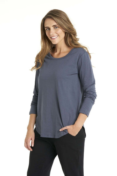 Betty Basics Megan Long Sleeve Top in Blue Stone - Hey Sara