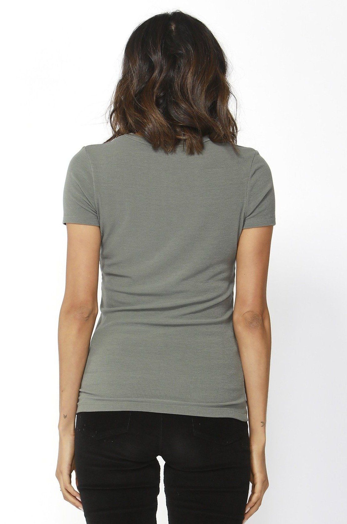 Betty Basics Ruby Rib Tee in Khaki - Hey Sara