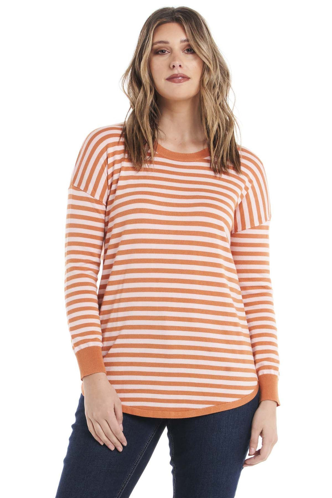 Betty Basics Sophie Knit Jumper in Pink and Apricot Stripe Hey Sara