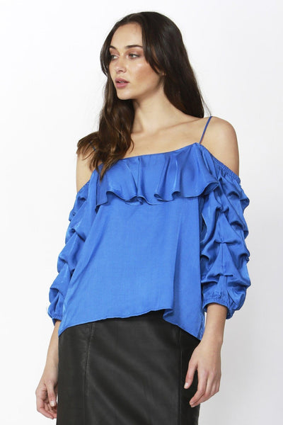 Fate + Becker Dare Cold Shoulder Top in Blue - Hey Sara