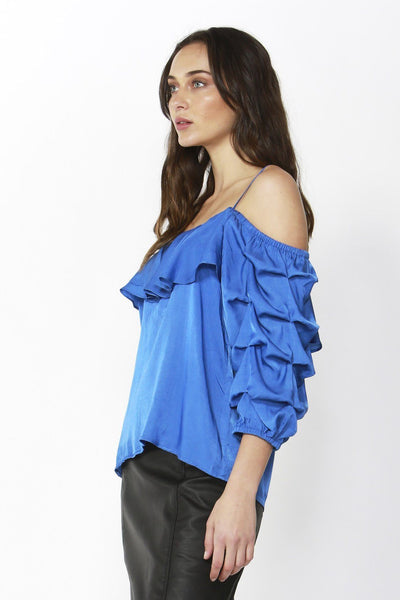 Fate + Becker Dare Cold Shoulder Top in Blue - Hey Sara