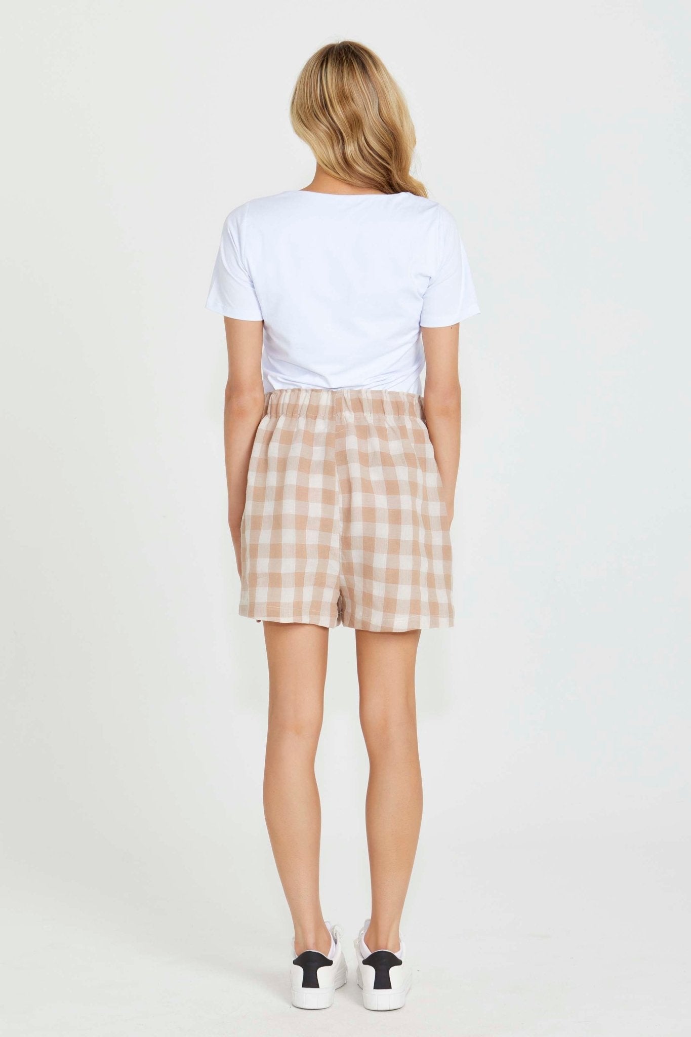 Sass Stevie Drawcord Short in Mocha Check - Hey Sara