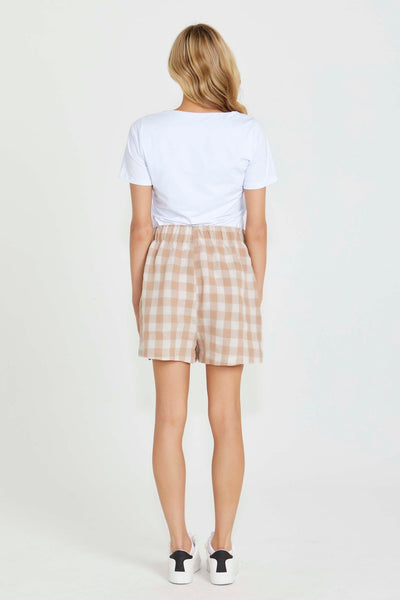 Sass Stevie Drawcord Short in Mocha Check - Hey Sara